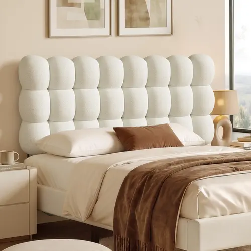Pinmoco Upholstered Assembly Kit Furniture - Adjustable Height, Memory Foam Cloud-Shaped Ergonomic, Foam Cushioned Modern Extendable Headboard for Adjustable Bed (Headboard Only)