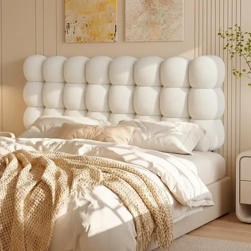Pinmoco Foam Cushioned Upholstered Headboard - Modern Indoor Bedroom Furniture, Adjustable Height, Memory Foam Cloud-Shaped Ergonomic Design (Headboard Only), Foam Cushioned Headboard