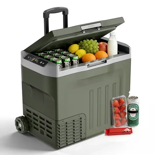 Kismile 42QT(40L) Dual Power Supply Compressor Refrigerator Beverage Cooler, 12V-24V DC/100-240V AC, Eco/Max Smart Modes, 2 Organized Compartments, 43db Library Quiet, Space-Saving, Wheels & Handle for Camping/Travel (-4℉~68℉)