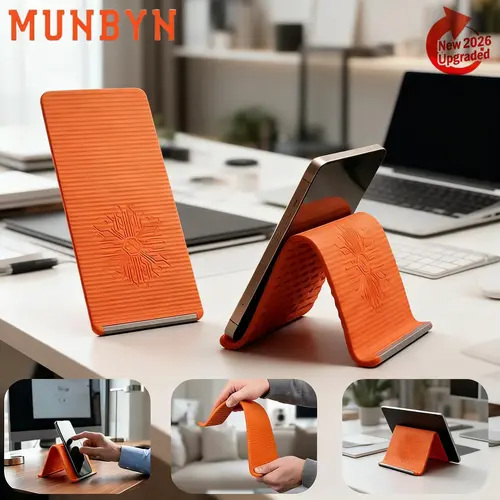 MUNBYN Folding Soft Silicone Mobile Holder Stand - Lightweight, Compact, Durable Desk Gadget, Soft Silicone Grip, Scratch Resistant, Multi-Angle Adjustable Non-Slip Mount for Cellphone, Tablet, Laptop (Home Office Use) | Phone Holders & Mounts
