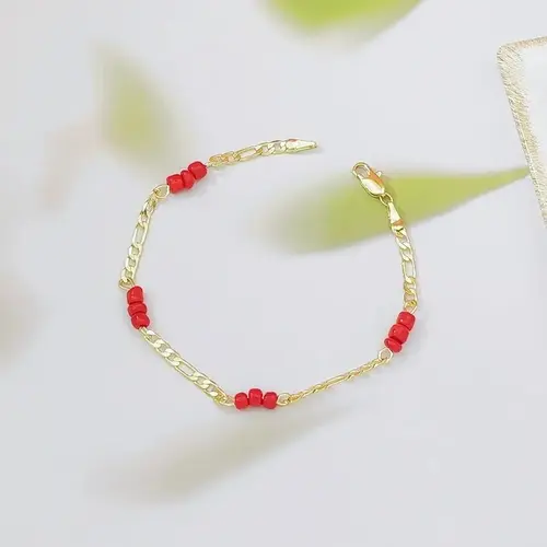 14K Gold Plated Wine Red Natural Garnet Beaded Bracelet For Women Exquisite Lucky Fashion Jewelry Ideal For Christmas Gifting，Family Matching Set Available