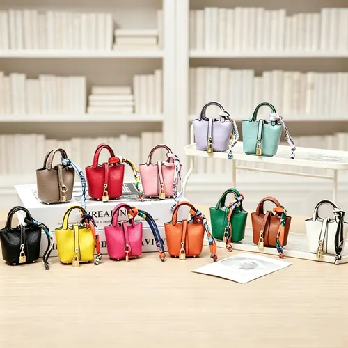 Mini Vegetable Basket Bag Pendant Keychain - High Quality Leather with Colorful Strap, Cute Car Keychain & Bag Charm Accessory