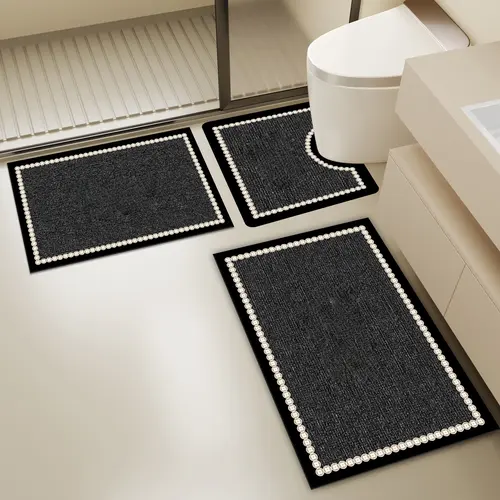 Thickened 0.2in, 3-Piece Set Bathroom Mat, Absorbent Quick-Dry Foot Mat, Anti-Slip TPR Rubber Bottom, Minimalist Style Home Decor, Suitable For Under Sink, Toilet Mat, Door Mat, Entrance, Living Room, Bedroom, Kitchen Small Rug, Hotel Guesthouse, Etc. out