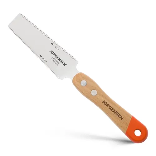 #blackfriday JORGENSEN Japanese Flush Cut Saw, 5 Inch Beech Handle Pull Saw, SK5 Flexible Double Edge Blade, 18/25 TPI Japanese Handsaw for Hardwood & Softwood Woodworking, Cutting, Trim Flush