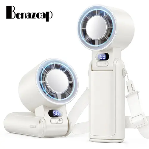 Benazcap Portable Handheld Turbo Fan 1-199 Speed Adjustable High-Power Motor LED Display Rechargeable Battery Pocket Design Mini Fans for Outdoor Activities Travel Working Mother's Day Gift Low Noise Fan
