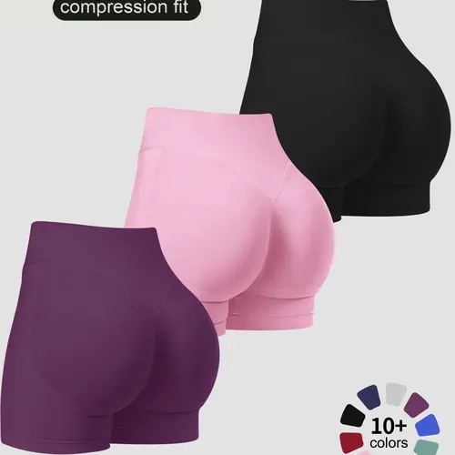 1/3 Pcs Impact Workout Exercise Shorts Gymwear Women Yoga Fitness Gym Sportswear Hidden Scrunch Butt Lifting Seamless High Stretch Sporty Shorts,Casual Stylish Everyday Wear for All Seasons