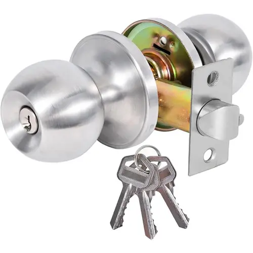 Keyed Entry Door Knob with Lock and Key Stainless Steel Handle for Bedroom & Front Door Dual-Side Security Universal Fit Easy Install