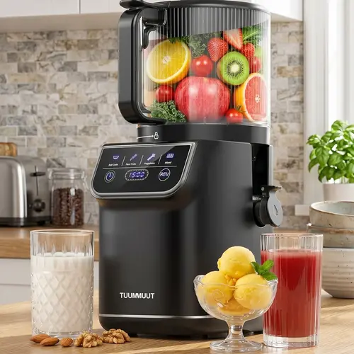 SummerVibes 3-in-1 Cold Press Juice Extractor Machine, Smart Touch Variable Speed Masticating Juicer, 6.5" Wide Chute Countertop Juicer for Whole Fruit & Vegetable, Nut Milk + Sorbet, 100oz Large Capacity, High Yield, Easy Clean