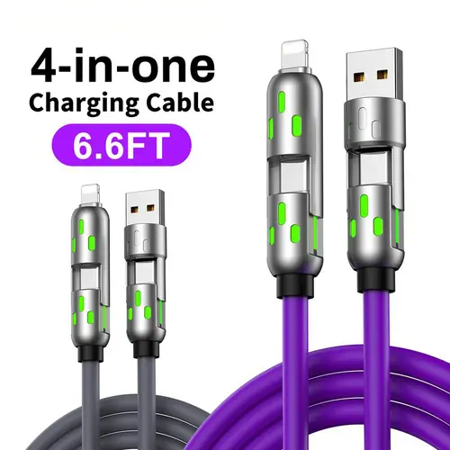 6.6FT 4-in-1 USB-C Cable, PD Fast Charging, Data Sync, EXAVON USB-A, Type-C, Lightning,  Aluminum, Compatible