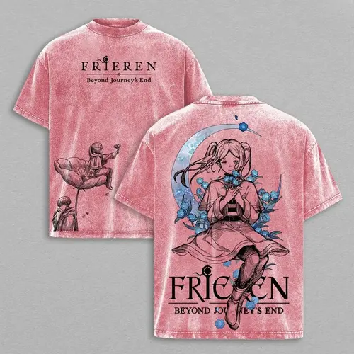 Men's Frieren Beyond Journey’s End Oversized Vintage Washed Heavy Cotton Tshirt - Soft, Simple Short-Sleeve Unisex Graphic Top, Fantasy Healing Journey Japanese Anime Manga Merch Casual Menswear, Shortsleeve, Men's T Shirts, Round Neck, Men's Clothing, Vi