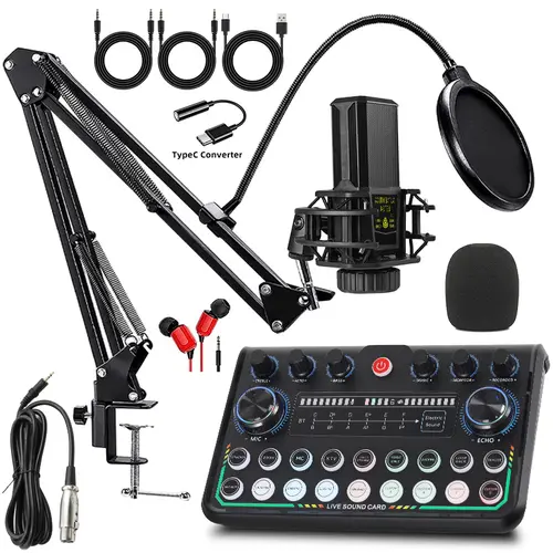 Safring 2026 Upgraded Podcast Equipment Bundle with 4 Customizable SE Pro Audio Interface, Guitar Input, Podcast Microphone for Gamer Podcasting, Recording,back to school,back to school haul