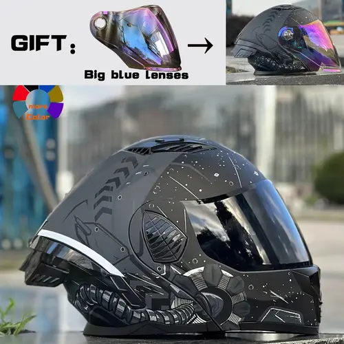Nbtk Brand Flip-Up Motorcycle Helmet, Motorcycle Riding Helmet, Protective Gear, Blue-purple large lens as gift, Abs Material with Eps Padding, Multiple Ventilation, Detachable Liner, Adjustable Airfoil, Unisex All-Season Use