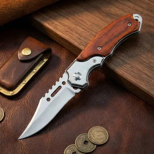 New Upgraded Folding Pocket Knife 8.2"  5CR13MOV Blade, Wooden Handle with Pocket Clip, For Camping, Hiking, Survival, PIPCool Gift for Men & Women