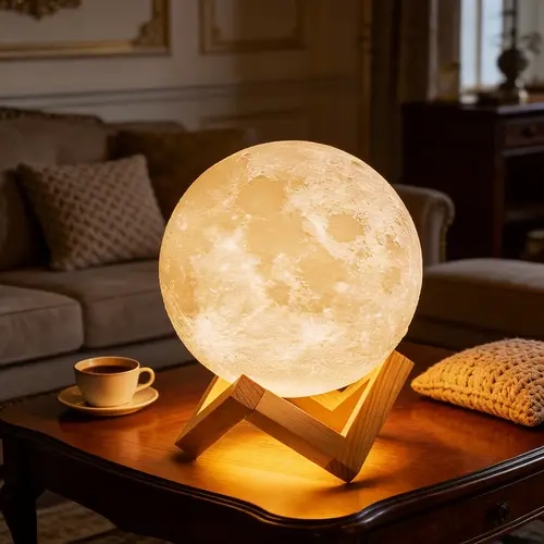 5.9in 3D Printed Moon Lamp - Cordless Rechargeable Touch Dimmable LED Light, Portable Camping & Bedroom Desk Lamp, Unique Room Decor for Space Lovers, Bedroom Items & Campers Gift