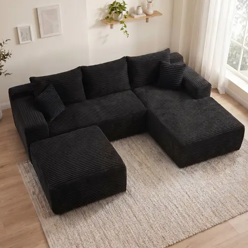 Oversized chaise lounge sofa 105.9-inch cloud sectional sofa with L-shaped chaise and ottoman, fabric sofa for living room and bedroom, modular corduroy cloud velvet sofa, convertible double sofa bed, no assembly required Modern Upholstered Sofa