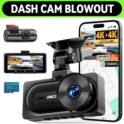 【Tool Upgrade】IIWEY Q7 4K+4K Dash Cam (Dashcam), Dual-Cam Car Cameras with Front & Rear STARVIS Sensors, Rear View Car Cameras, WiFi, GPS, 24/7 Parking Mode, 3.18-Inch IPS Screen, 170° Wide Angle, 128GB SD Card Included, #tool upgrade
