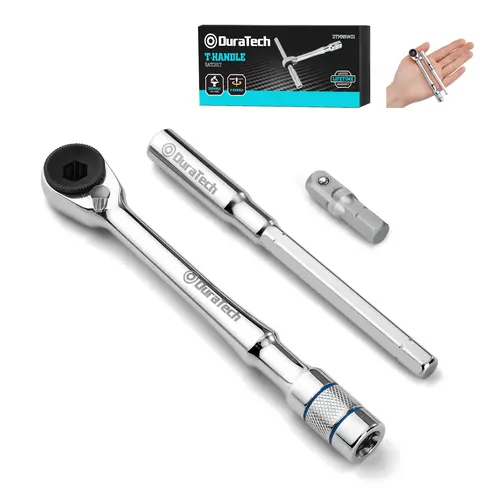 #backtoschool DURATECH 1/4" T-Handle Ratchet, Mini Ratchet Wrench with Hex Bit Extension and Adapter Set, Compatible with Standard 1/4" Hex Bits or Sockets, Portable and Versatile Repair Tool for Tight Spaces