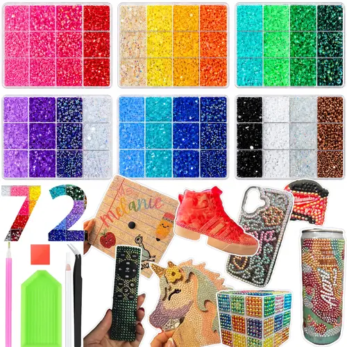 72000Pcs 72Colors 3mm Glitter Jelly Flatback Rhinestones Bedazzling Kit - Hobbies Kit Adults with Storage Box, for DIY Nails at Home, Holiday Decorations (Sparkle Effect) - Sohochic Beauty Nail Art Accessory, Glitter Rhinestones, Diy Crafts