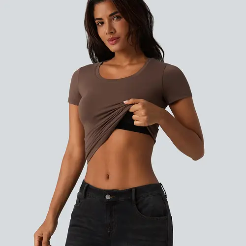 Halara Cotton Jersey Scoop Neck Short Sleeve Built-in Bra Casual T-Shirt #BackToSchool