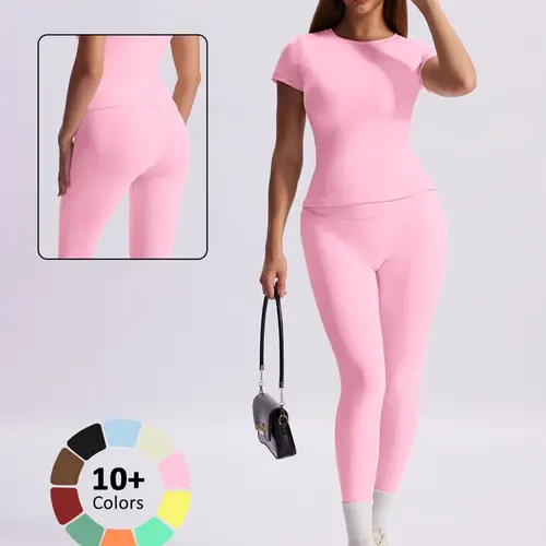 Women's Two-Piece Yoga Set, Solid Color High-Waisted Slim-Fit Pants and Breathable Quick-Dry Top, All-Season Sportswear, Sports Leggings Set, Gym Yoga Outfits, Exercise Clothing