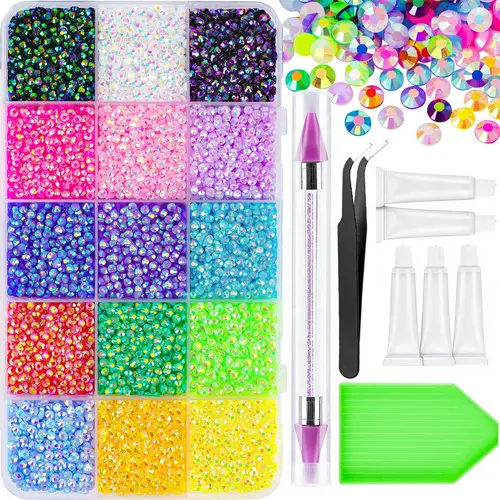 20000Pcs Resin Jelly Rhinestones for Bedazzling, Multicolor 3mm Flatback Rainbow Gems, Bedazzling Crystal with Rhinestone Picker for DIY Crafting Clothes Shoes Nail Art