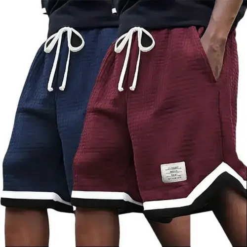 2-Pack Large Sizes Men's Knitted Waffle Shorts - Elastic Waist, Breathable Soft Fabric, Solid Color Versatile Design, Tropical-Ready Casual Summer Bottoms, Dry Clean Compatible Big Shorts