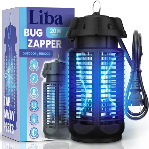 LiBa Electronic Mosquito Zapper - 4000V Grid Outside Bug Zapper, Waterproof UV Light Bug Zapping Device, 1600 Sq. Ft. Coverage, ABS Build, Family Safe Indoor/Outdoor Insect Killer