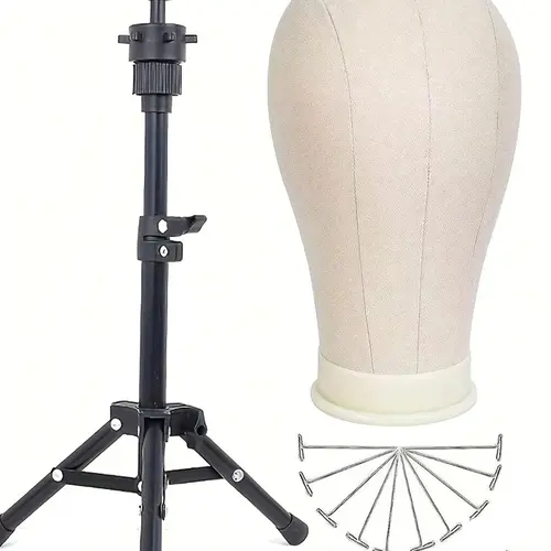 22-Inch Wig Head Model with Wig Stand, Canvas Mannequin Head for Wig Display, All Seasons Use, Practice Mannequin Head, Mannequin Head Set