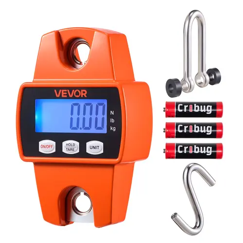 VEVOR Heavy Duty Digital Crane Scale, 660 lbs/300 kg Max Capacity, Handheld Hanging Scale with Cast Aluminum Case, LCD Display, 0.1 lbs Division, 3-Unit Switch, Portable, Batteries Included, Fishing Use, Peak Hold, Rugged & Secure for Farm, Industrial Use