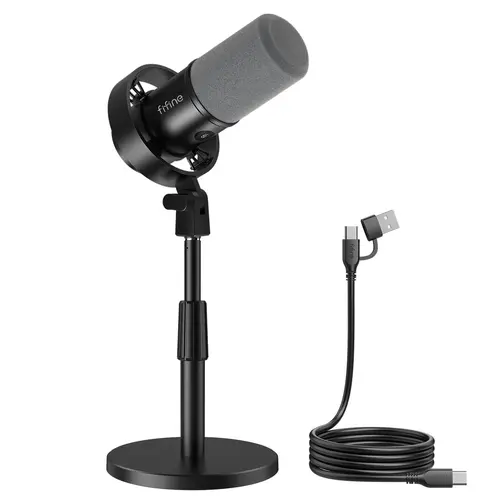 Fifine K688 Wired Studio Dynamic Microphone Kit, XLR/USB Computer Audio Mic with Adjustable Desktop Stand, Adjustable Gain, Tap-to-Mute, Volume Controls, Metal Build for Podcast, Podcast Studio Equipment