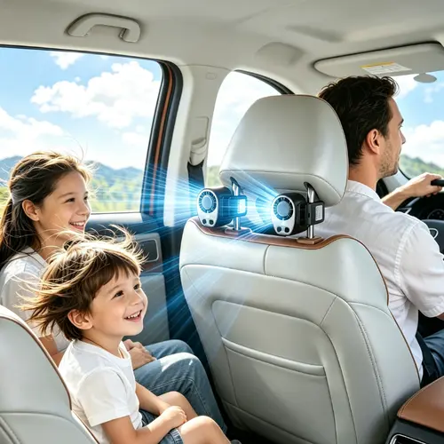 JOYTUTUS Rear Seat Clip-On Adjustable Car Fan, Portable Cooling Fan, 360° Rotatable, 100 Adjustable Speeds, LED Display, USB Rechargeable, 3000mAh Battery,  Car Electrical Appliance, Car Accessories, Accessories For Car