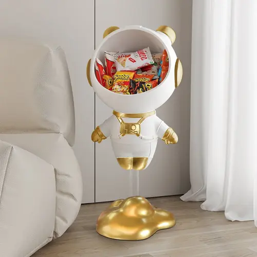 Homary Astronaut Artificial Resin Statue - Collectible Contemporary Art Figurine with Gold Floating Side Table and Storage, Decorative Accent Desktop Ornament for Home Interior Decor, Artificial Resin Statues, Collectible Statues,dorm essentials
