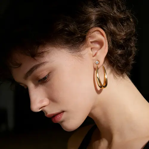 Women's 14 Karat Gold & White Gold Plated Native Chunky Hoop Earrings - Lightweight, Hypoallergenic, Oversized Thick Classic Style Versatile Modern Statement Jewelry, Everyday Wear Accessories, Ideal Gift, Classic Style Earrings, Versatile Earrings