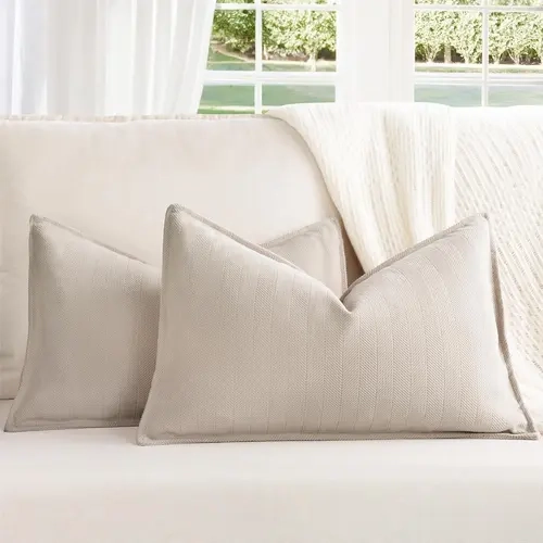 2PCS Chenille Pillow Covers 12x20inch Pillow Cover Block Pillows for Living Room Decorative Neutral Accent Throw Pillow Covers(Without Pillow Insert)