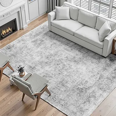 【FathersDayGift】VEVOR Area Rug, 9 x 12 ft Large Washable Boho Rug, Non-Slip and Tear-Resistant Soft Carpet, Pet Friendly Bohemian Area Rugs, Indoor Mat for Bedroom, Living Room, Office, Gray