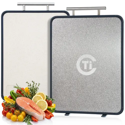TIBBICC Food-Grade Double Sided Chopping Board with Stand - Anti-Bacteria Durable Kitchen Board, Food-Grade Titanium Side for Meat, PP Side for Vegetables, Easy to Clean (14.5”×11”, 1 PC), Anti-Bacteria Chopping Boards