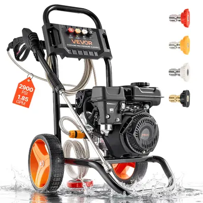 【fathersdaygift】VEVOR High Pressure Power Washer, 2900 PSI 1.85 Max GPM, Upgrade Aluminum Pump, Adjustable Water Pressure Spray Gun, Wand, 4-Piece Power Washer Nozzle Set, Heavy Duty Cleaning Machine for Cars, Driveways