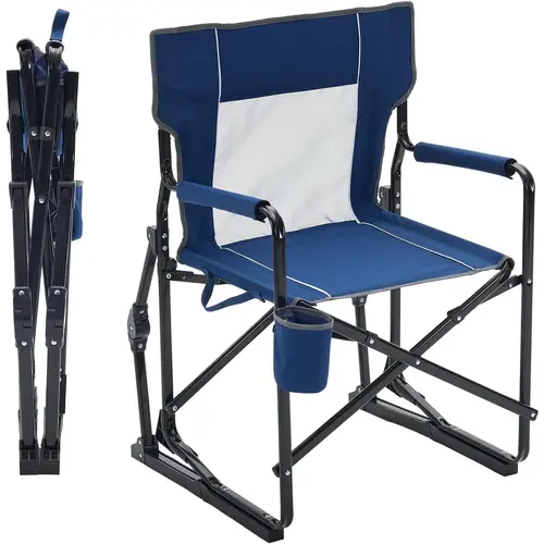 300LBS Camping Folding Chair with Rocking Function (0–10°) – Portable Mesh-Back Outdoor Chair with Cup Holder for Camping, Fishing, Beach, Lawn