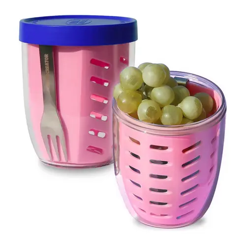 Keeper Pot 6 Color I Built-in Strainer & Stainless Fork | BPA-Free ESSTEN Material, Leakproof Stackable Salad & Fruit Container, Dishwasher Safe Freshness Lock Design, 20 oz / 600mL