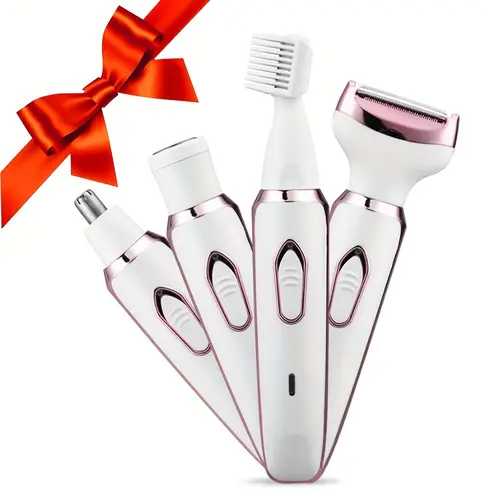 Women's 4-in-1 Cordless Electric Shaver - Durable Daily Self Care Product, Removable Interchangeable Heads, USB Rechargeable, Washable, Skin-Friendly, Painless Hair Removal, Travel Size for Facial Grooming