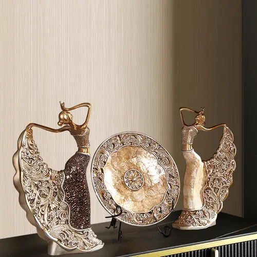 Homary 3PCS Vintage Gold Glass-Artistic Resin Collectible Figurine Set - Shell Dancer Ornaments, Compact Table Desktop Home Decor Accessories, Home Goods,dorm essentials,dorm decor,dorm room decor