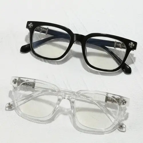 Classic Square Anti-Blue Light Glasses, Cross Flower Rivet Design, Vintage Street Style, Fashion Glasses, Casual Stylish Glasses, Dual Color Options, Unisex Computer Phone Eyewear, Square Lens Eyeglasses