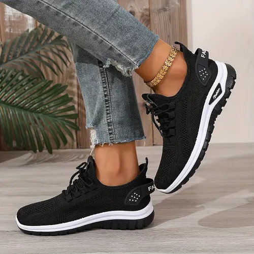 OFIREND Women's Casual Lace-Up Sneakers, White Knit Breathable Shoes with Non-Slip Sole for Comfortable Work & Travel Wear, Shoes For Women, Non Slip Shoes For Work,shoes for back to school,back to school shoes