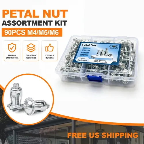 90-Piece Thin Panel Ready Button Rivet Locking Nuts Set - Rustproof Zinc-Plated Carbon Steel Fasteners, Bolt-Compatible for Fixing Metal, Industrial Equipment Assembly & Indoor-Outdoor Use (M4, M5, M6 Sizes)
