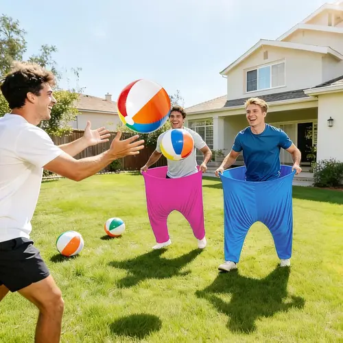 HAPPY APLENTY 36-Piece Granny Pants Yard Game for Adults Family, Giant Outdoor Party Game | Oversized Pants with Bouncy Balls, Pumps &Flags, Giant Outdoor Tossing Games for Birthday Backyard Party Team-Building Events