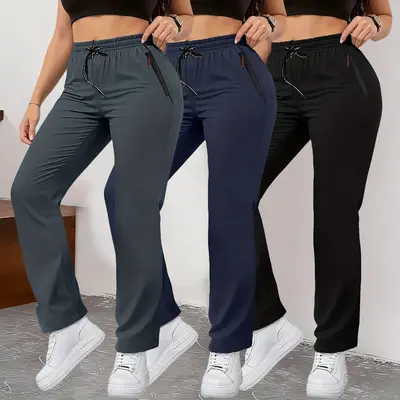Women’s summer casual pants, 3-pack — solid-color long pants for relaxed wear, suitable for outdoor sports, fitness, running, and everyday wear,summerwins,summeroutfits,vacationoutfits,beachoutfits
