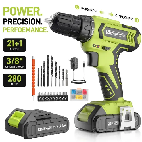 Fadak Cordless Drill & Screwdriver Combo Set - 1 Unit, 1 Charger, 22 Accessories, High Torque, Large-Capacity Battery, Variable Speed, Drill Bits, Cordless Freedom, Batteries for DIY Home Projects