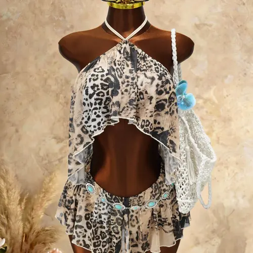 Women's Leopard Print Halter Sleeveless Dress, Summer Irregular Backless Sexy Short Design, Unique Punk Style Party Dress, Cocktail Party Dresses, Womenswear Fashion