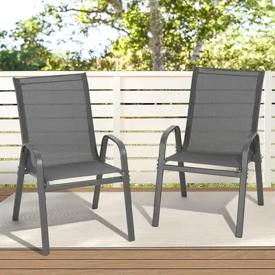 Patio Chairs set of 2/4/6, Easy Assembly Stackable Outdoor Dining Chairs with Wide Seat and Sturdy Metal Frame, Breathable All Weather Textilene Outdoor Chairs Set of 4 for Deck, Pool, Porch, Grey, Fathers Day Gift,summerwins,outdoorfurnitureset