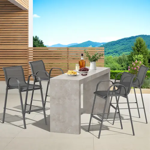 Outdoor Bar Stool Set of 4, Patio Bar Chairs with High Back and Metal Armrest, All Weather Textilene Tall Outdoor Bar Height Chairs for Balcony, Porch, Garden,summerwins,outdoorfurnitureset